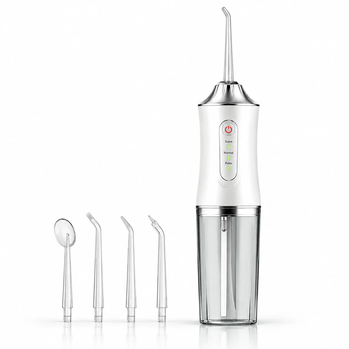 Irrigador bucal blanco marfil con cuatro boquillas