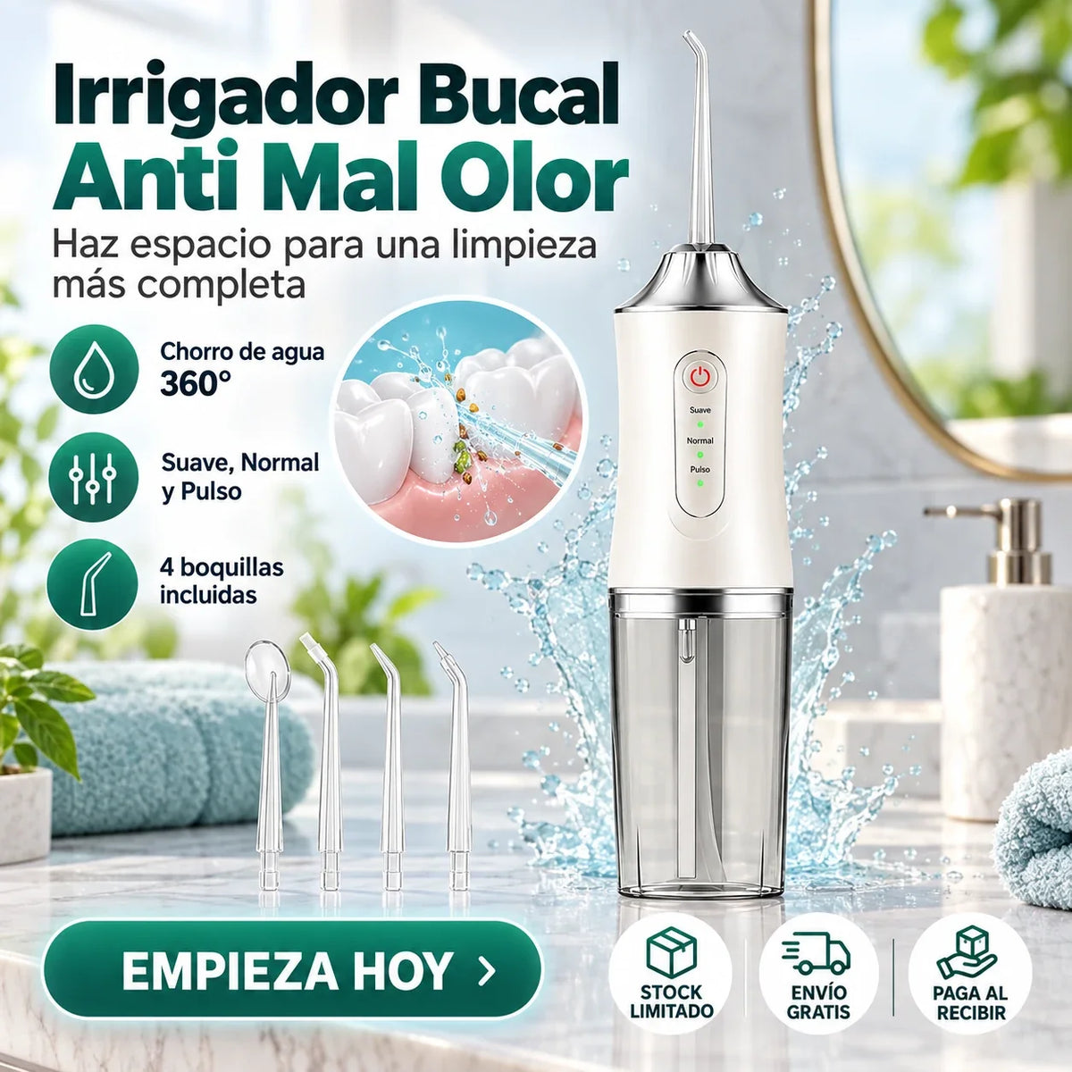 Beneficios del irrigador bucal con tres modos