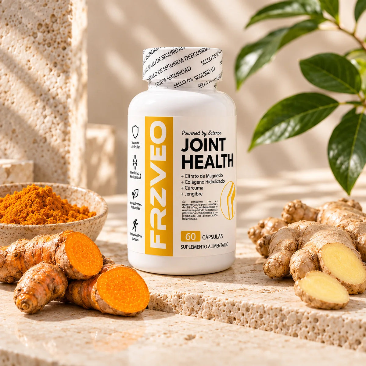 La fórmula de Joint Health junto a cúrcuma y jengibre