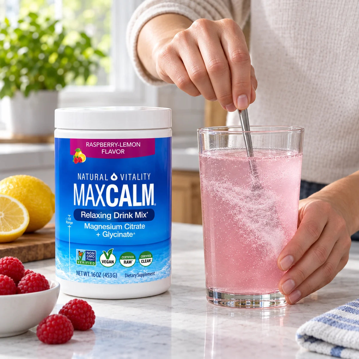 Preparación de bebida MAXCALM en agua