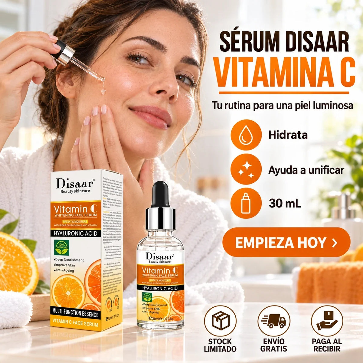 Aplicación del sérum Disaar Vitamina C en una rutina facial
