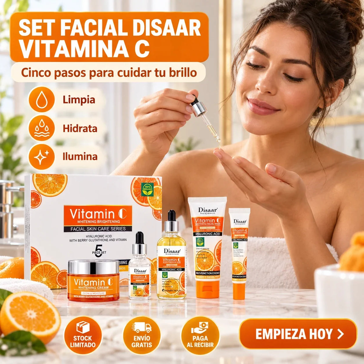 Rutina facial con los cinco productos Disaar Vitamina C
