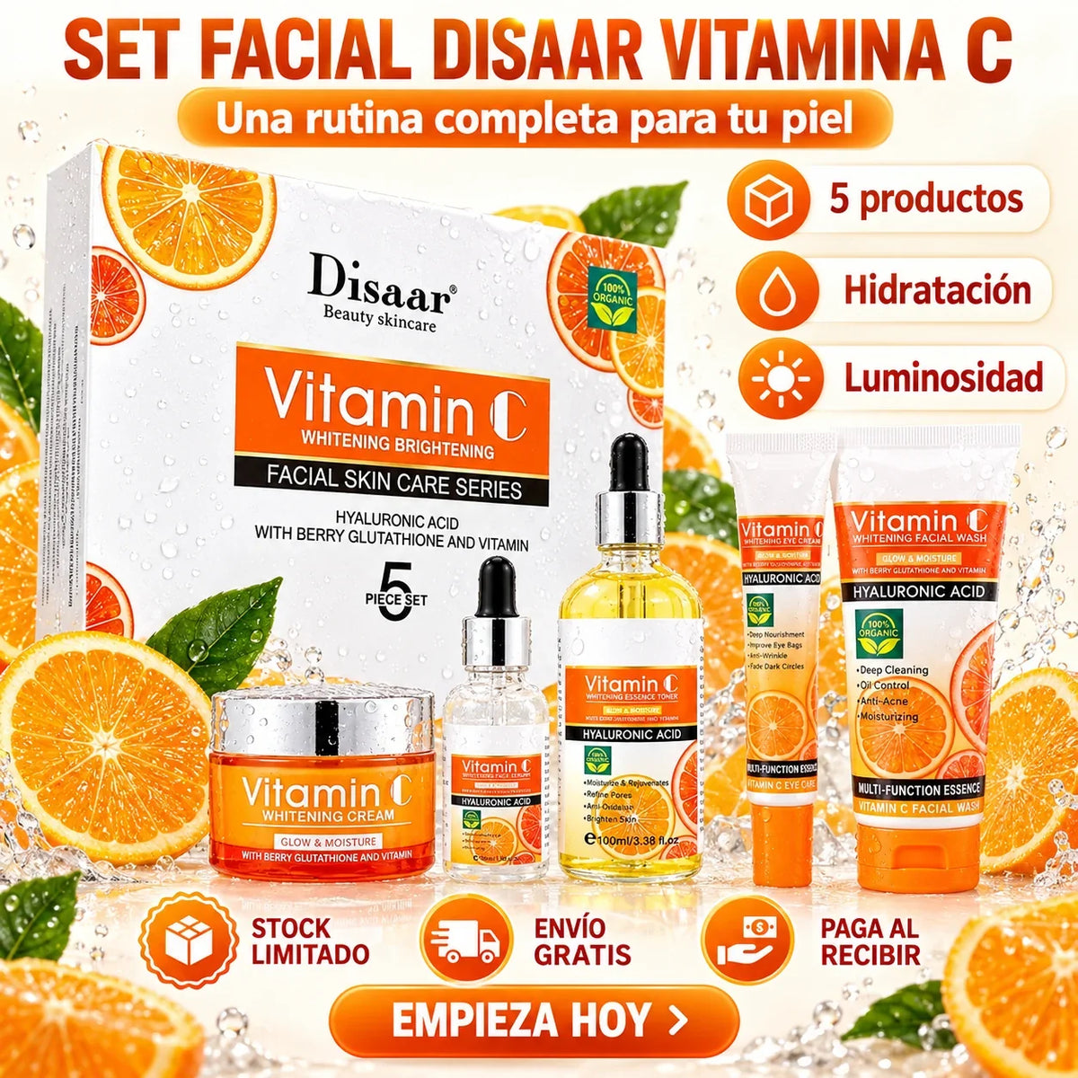 Beneficios de hidratación y luminosidad del set Disaar